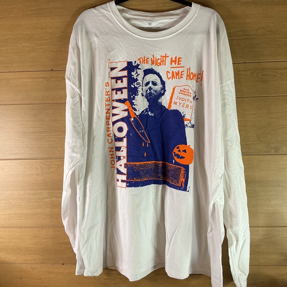 Halloween Men’s 2X Graphic Long Sleeve Tee - White movie NWOT